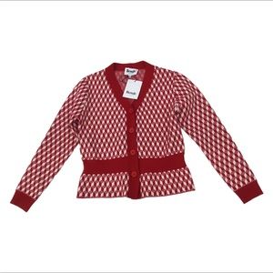 Rouje Casual Red & White Checkerboard Women Cardigan Size S